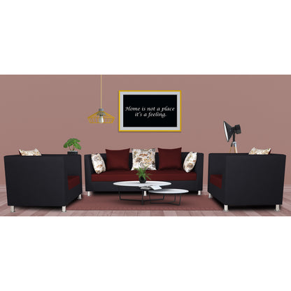 Adorn India Exclusive Two Tone Alica 3-1-1 Five Seater Sofa Set (Maroon & Black)