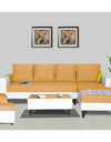 Adorn India Ashley L Shape Plain Leatherette Fabric Sofa Set 8 Seater with 2 Ottoman Puffy & Center Table (Right Side) (Beige)