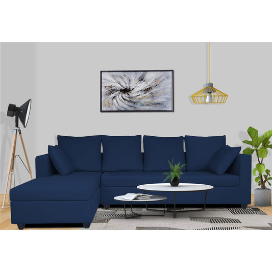 Adorn India Zink Straight line L Shape 6 Seater Sofa Plain Cushion (Left Side Handle)(Blue)