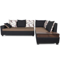Adorn India Orlando Fabric L Shape Sofa (Black & Camel)
