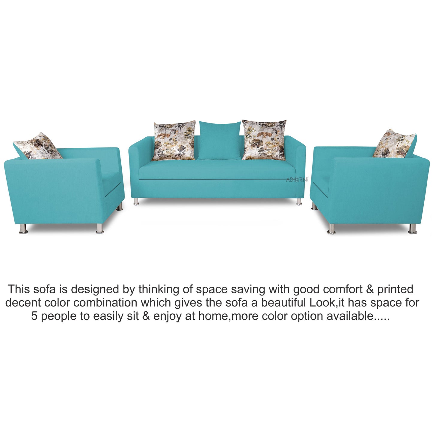 Adorn India Alita 3-1-1 Compact 5 Seater Sofa Set (Aqua Blue)