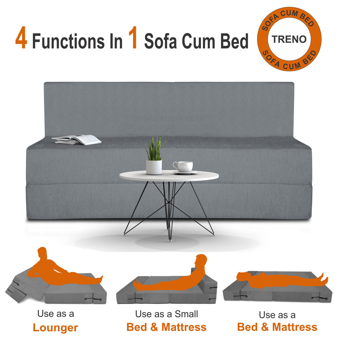 Adorn India Easy Treno 3 Seater Sofa Cum Bed Sit & Sleep Perfect for Guest, Colour Grey, 5'x6' (1 Year Warranty)