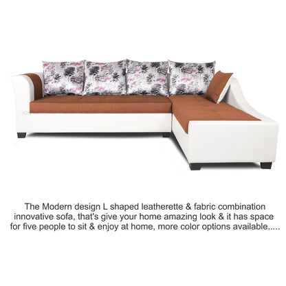 Adorn India Aliana L Shape Leatherette Fabric 6 Seater Sofa (Rust & White)
