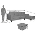Adorn India Hallton L Shape Decent Sofa Set 7 Seater with Ottoman (Right Side) (Grey) (3 Year Warranty)