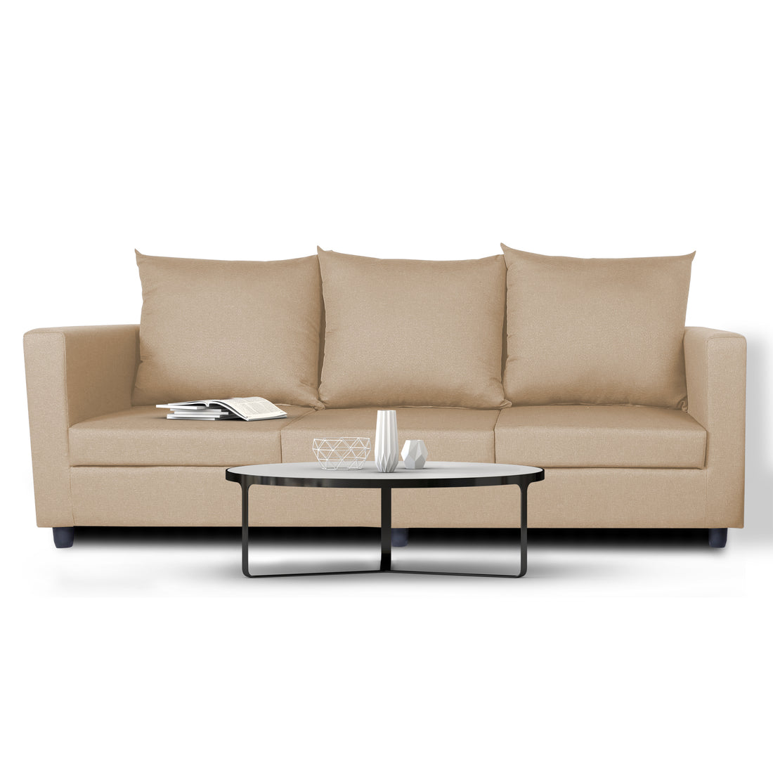Adorn India New Straight Line Three Seater Sofa(Beige)