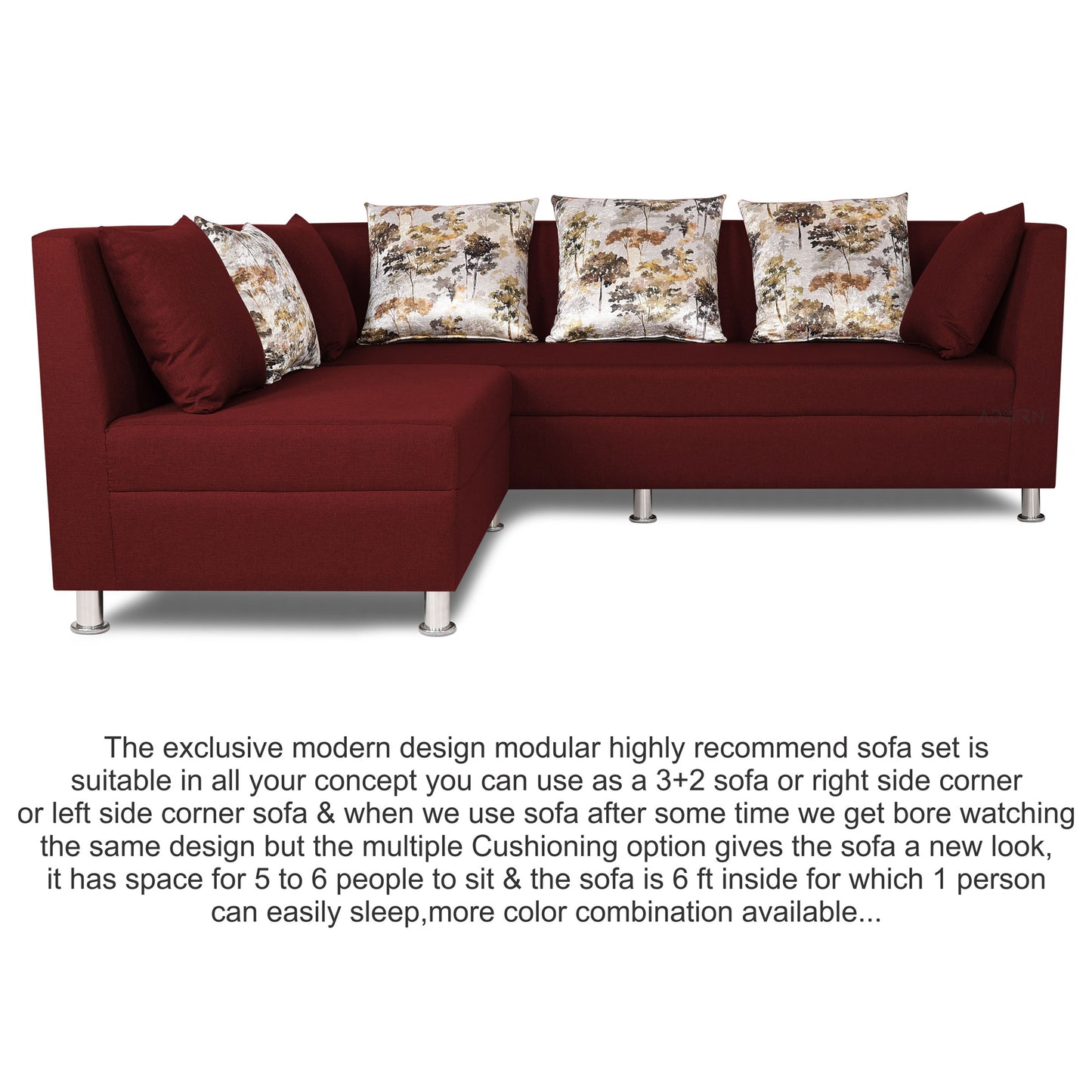 Adorn India Alica Modular Sofa Set(Maroon)