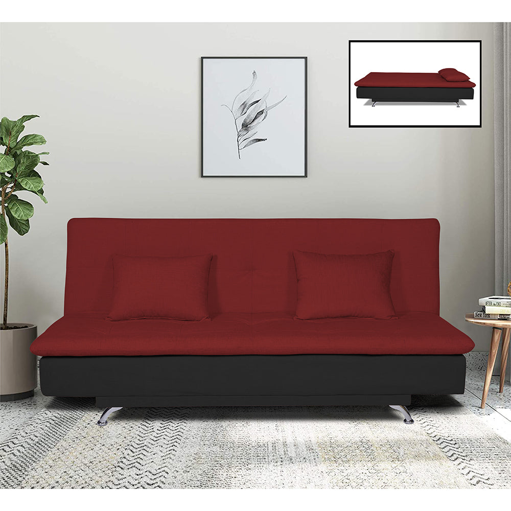 Adorn India Aspen Three Seater Sofa Cum Bed (Maroon & Black)