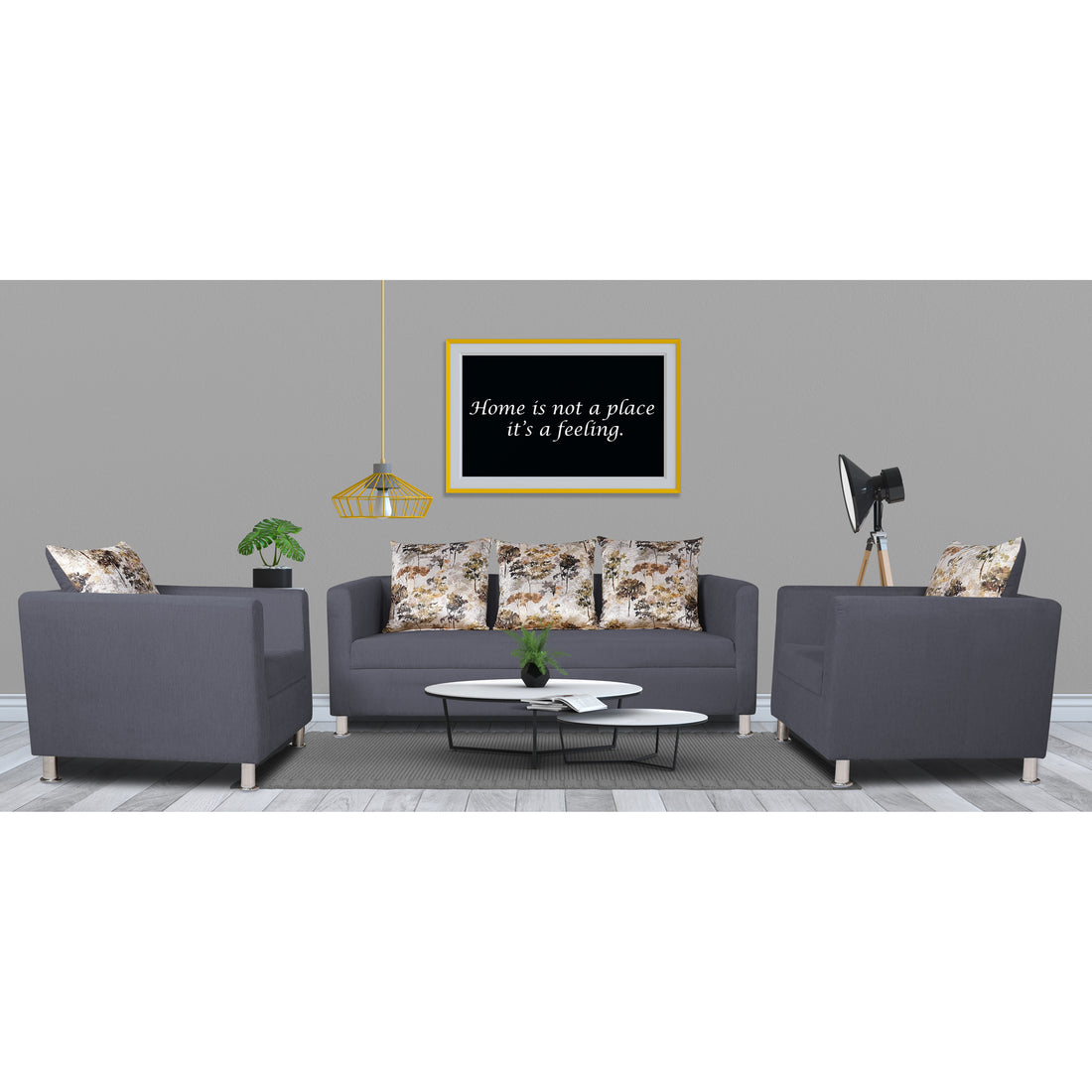 Adorn India Alita 3-1-1 Compact 5 Seater Sofa Set (Dark Grey), Wood, Foam