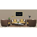Adorn India Exclusive Two Tone Alica 3-1-1 Five Seater Sofa Set (Brown & Beige), Wood, Foam