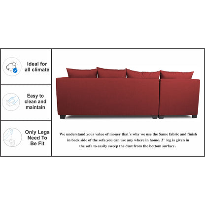 Adorn India Mclain L Shape 6 Seater Sofa (Left Side Handle)(Maroon)