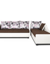Adorn India Aliana L Shape Leatherette Fabric 6 Seater Sofa (Brown & White)