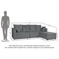 Zink Straight line L Shape 6 Seater Sofa with Plain Cushion (Grey)
