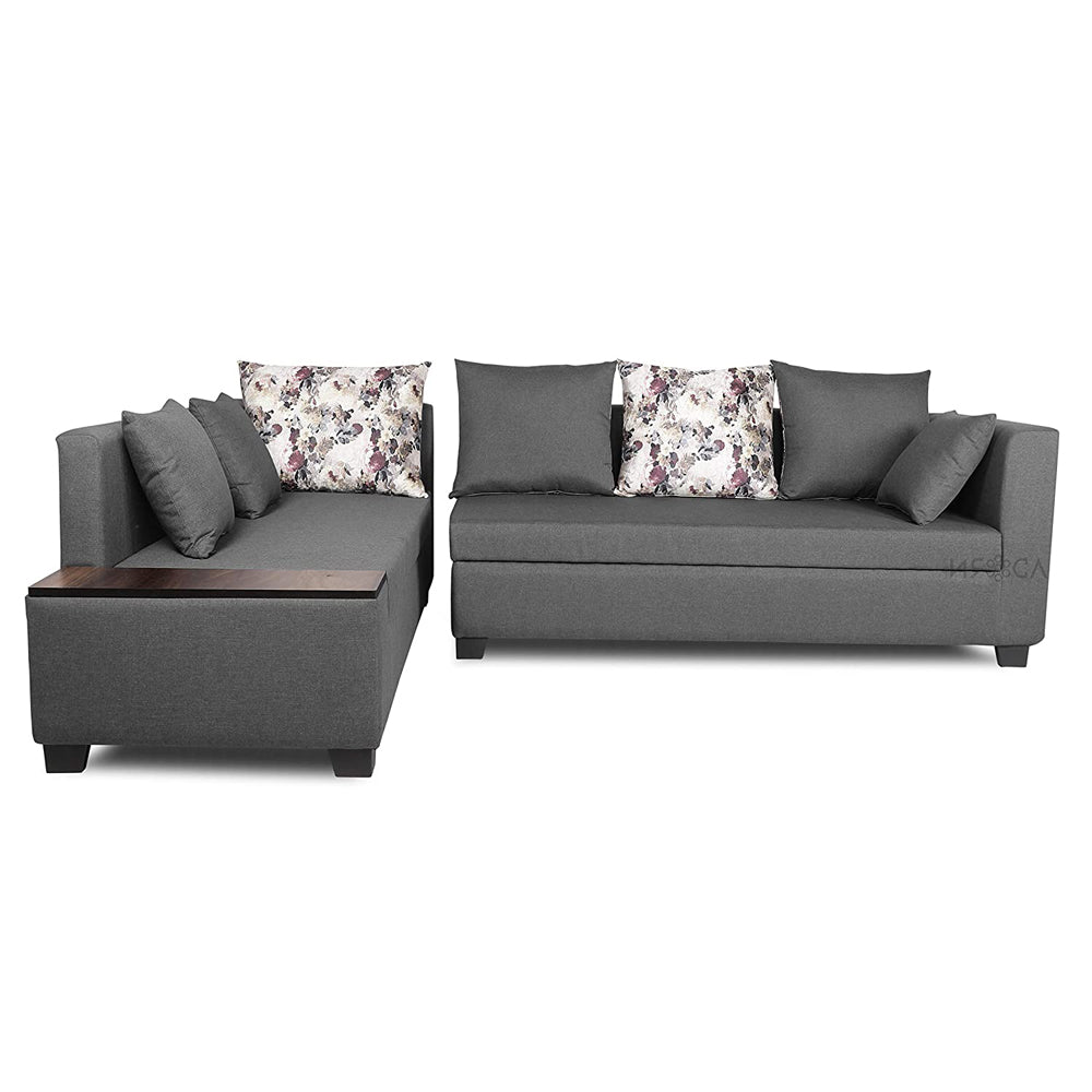 Adorn India Mclain L Shape 6 Seater Sofa (Left Side Handle)(Light Grey)