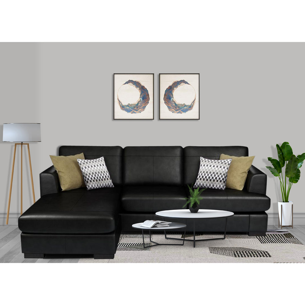 Adorn India Tiverton 6 Seater Corner Sofa Leatherette Left Hand Side (Black)