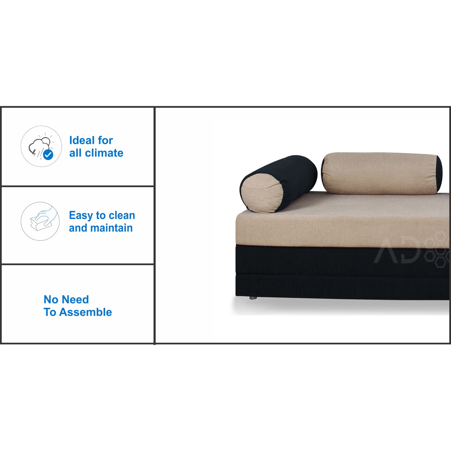 Adorn India Easy Fabric Deewan Cum Bed (Being and Black)