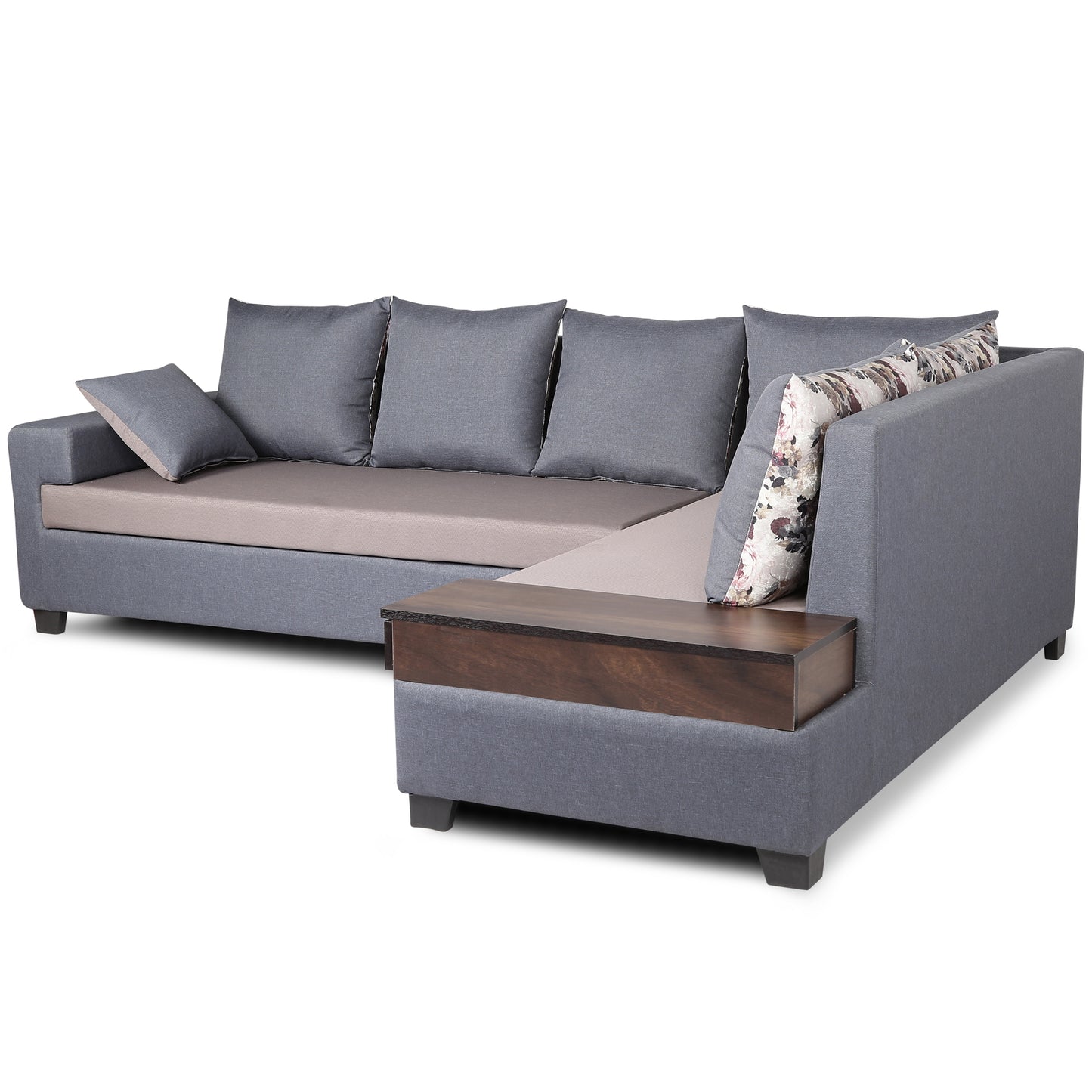 Adorn India Orlando Fabric  L Shape 6 seater Sofa  set (Dark Grey & Light Gery)