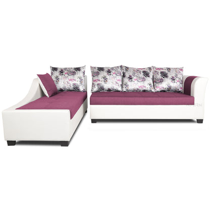 Adorn India Aliana L Shape Leatherette Fabric 6 Seater Sofa (Left Side Handle)(Dark Purple & White)