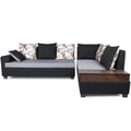 Adorn India Orlando Fabric L Shape Sofa (Black) ack and Light Grey