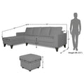 Adorn India Hallton L Shape Decent Sofa Set 7 Seater with Ottoman (Left Side) (Grey) (3 Year Warranty)