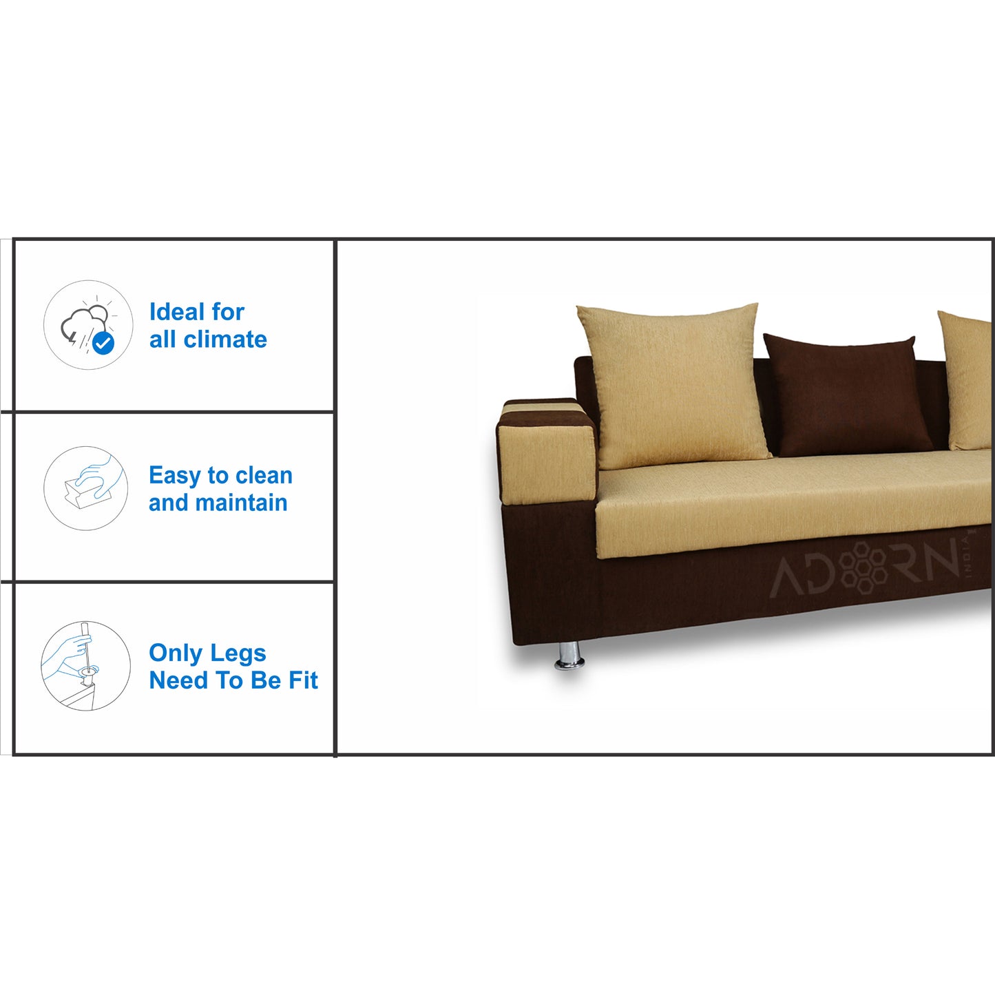 Adorn India Adillac 6 Seater Corner Sofa(Right Side)(Brown & Beige)