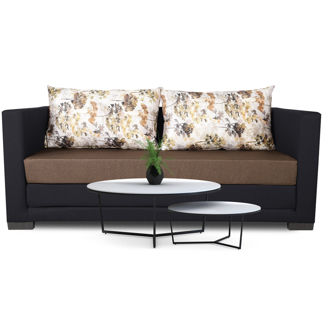 3 Seater Sofa Cum Bed Exclusive Two Tone Straight Line (Camel & Black), Wood, Foam