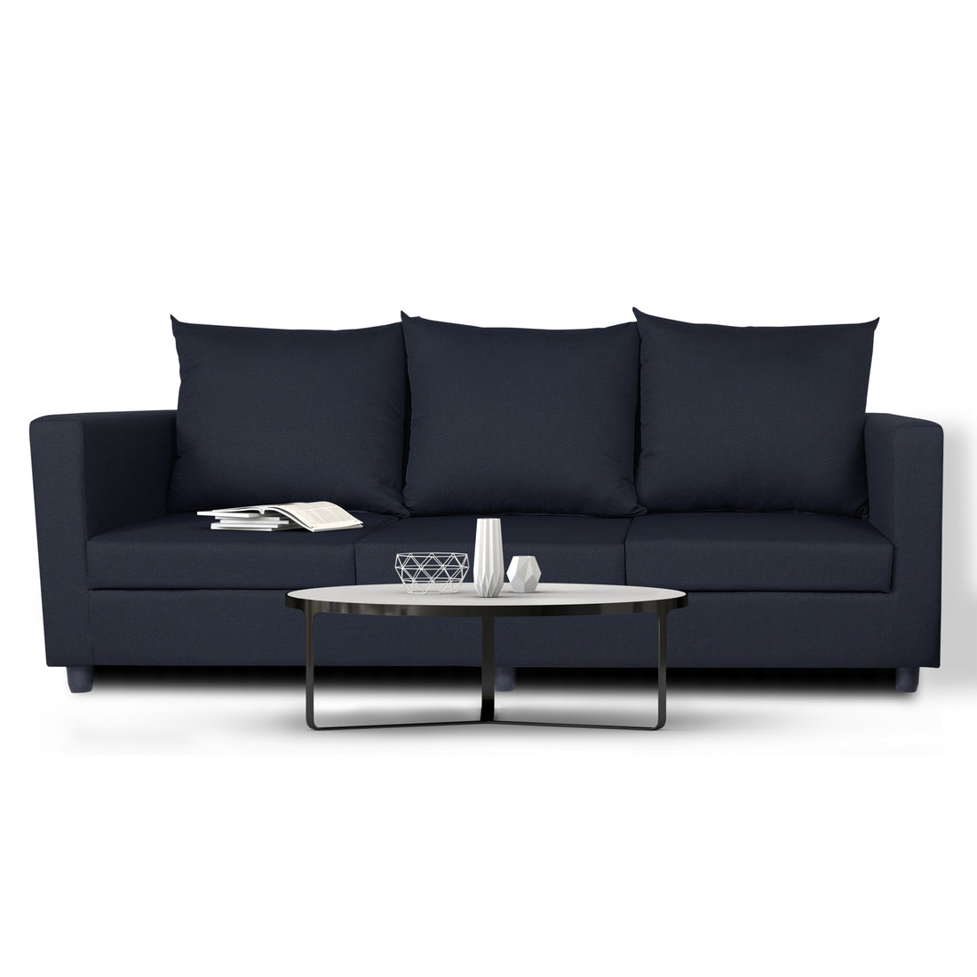 Adorn India Straight Line Three Seater Sofa(Black)