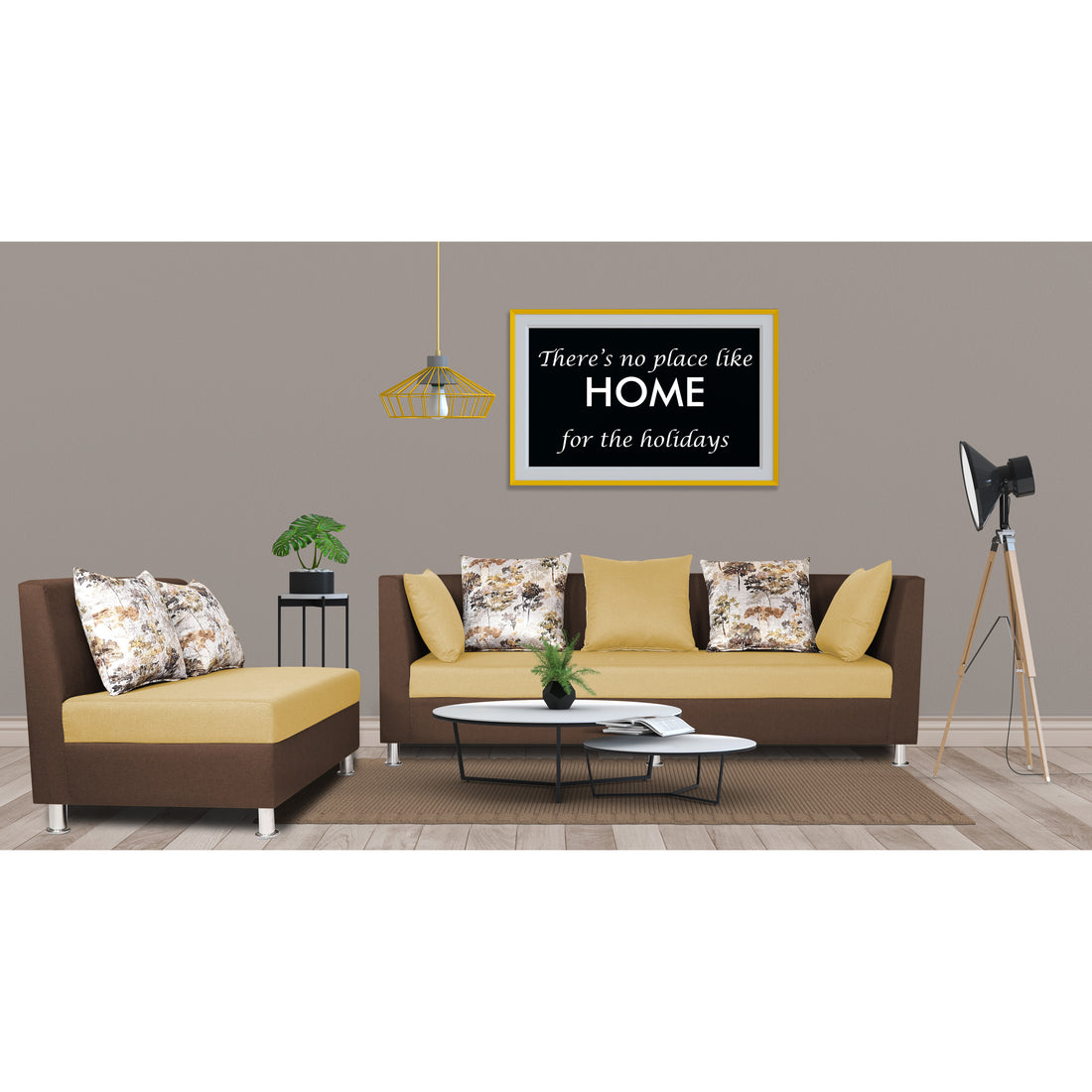 Adorn India Exclusive Two Tone Alica Modular Sofa Set (Wood & Fabric, Brown & Beige)