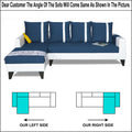 Adorn India Ashley Stripes Leatherette Fabric L Shape 8 Seater Sofa Set with 2 Ottoman Puffy & Center Table LHS (Blue & White) (3 Year Warranty)
