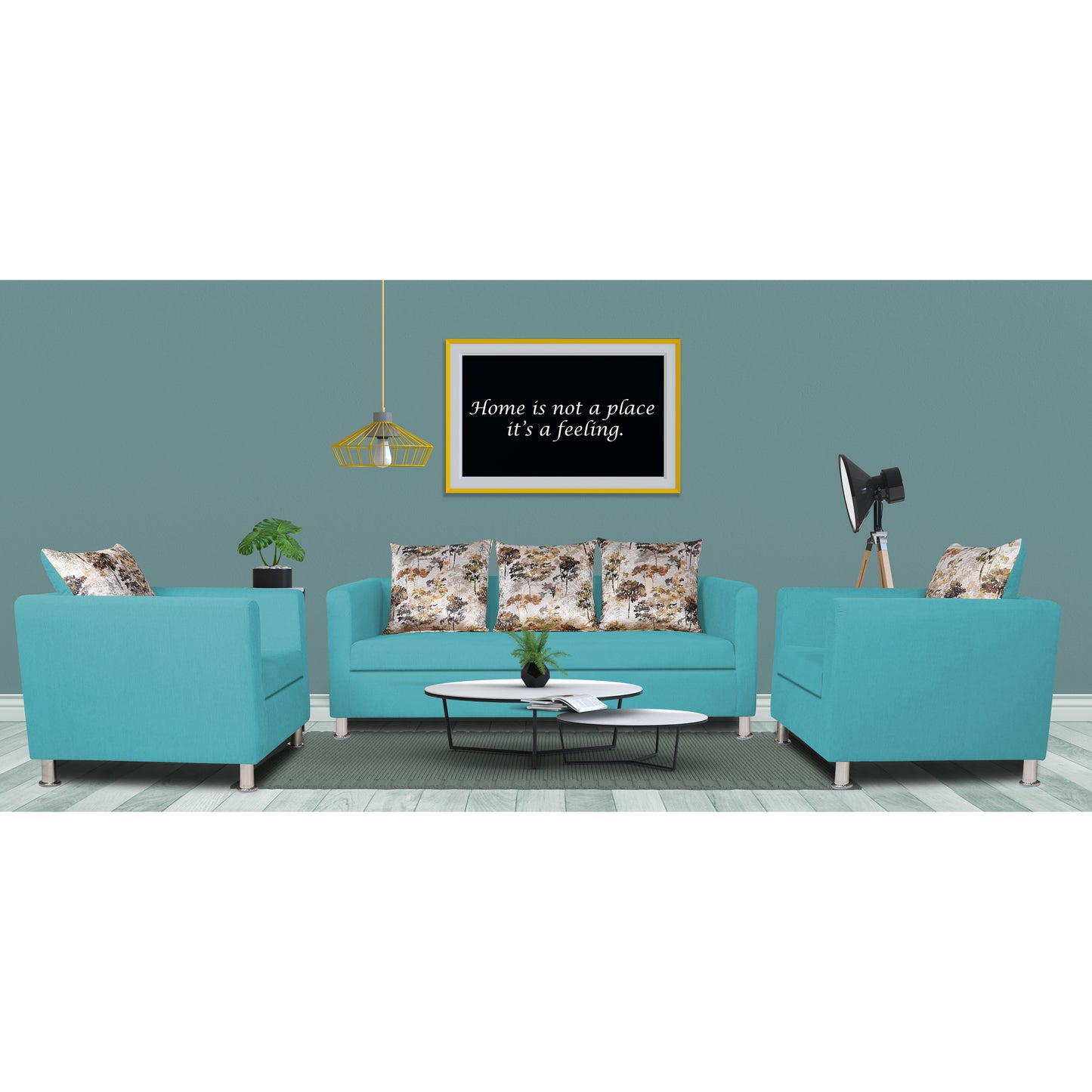 Adorn India Alita 3-1-1 Compact 5 Seater Sofa Set (Aqua Blue)