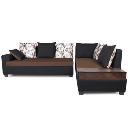 Adorn India Orlando Fabric  L Shape 6 seater Sofa  set (Black & Brown)