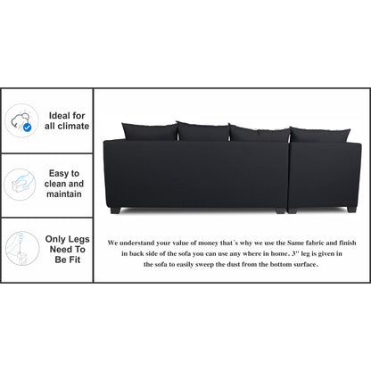 Adorn India Mclain L Shape 6 Seater Sofa (Left Side Handle)(Black)