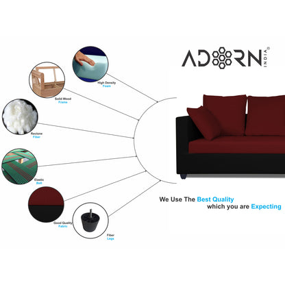 Adorn India Zink Straight line L Shape 6 Seater Sofa Plain Cushion (Maroon & Black)