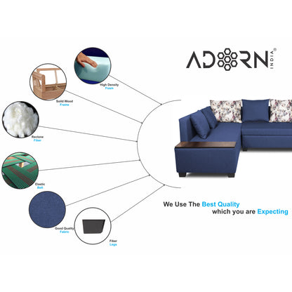 Adorn India Mclain L Shape 6 Seater Sofa (Left Side Handle)(Blue)