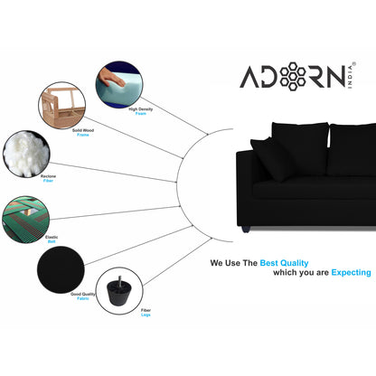 Adorn India Zink Straight line L Shape 6 Seater Sofa Plain Cushion(Black)