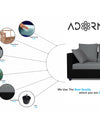 Adorn India Zink Straight line L Shape 6 Seater Sofa Plain Cushion (Grey & Black)