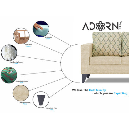Adorn India Straight line Plus Blossom 3+1+1 5 Seater Sofa Set (Beige)