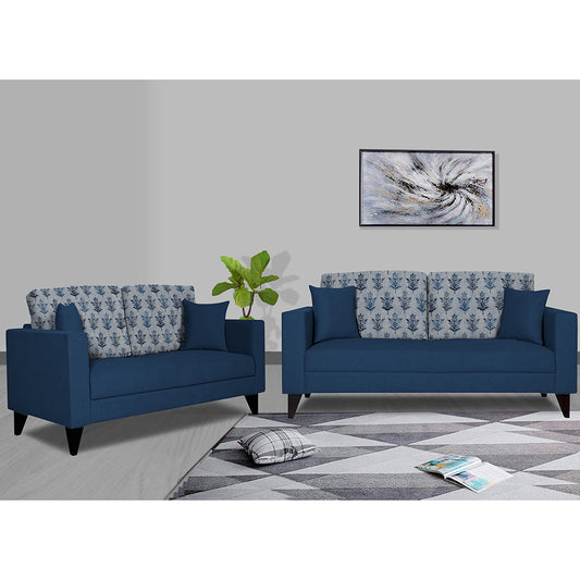 Adorn India Parker Leaf 3+2 5 Seater Sofa Set (Blue) Martin Plus