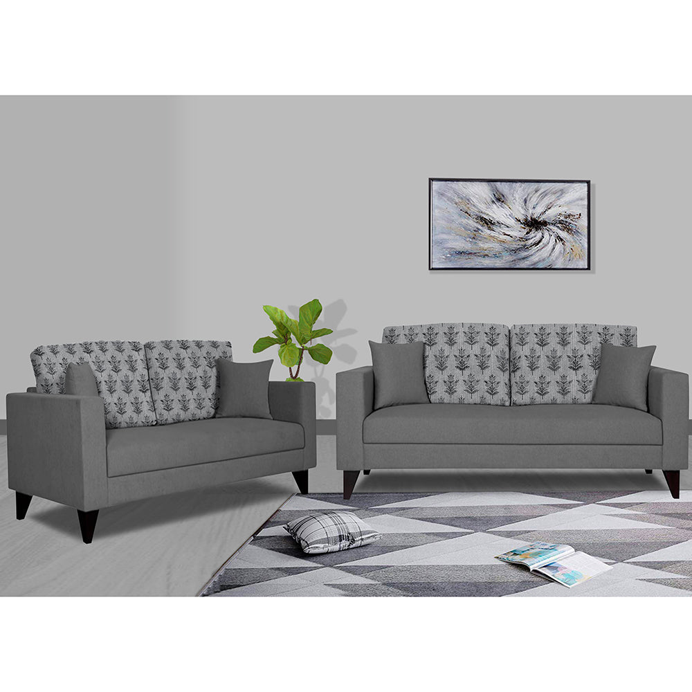 Adorn India Parker Leaf 3+2 5 Seater Sofa Set (Grey) Martin Plus (3 Year Warranty)