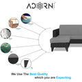 Adorn India Aladra L Shape Decent 5 Seater Sofa Set LHS (Grey & Black) (3 Year Warranty)