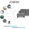 Adorn India Martin L Shape 4 Seater Sofa Set Plain (Left Hand Side) (Grey) (3 Year Warranty)