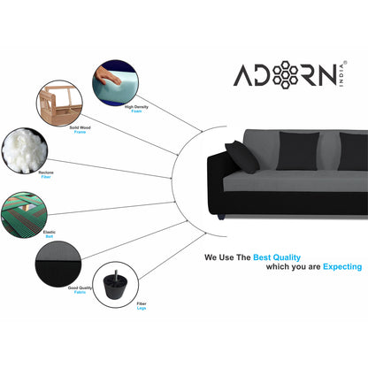Adorn India Rio Decent L Shape 6 Seater corner Sofa Set (Right Side Handle) (Grey & Black)