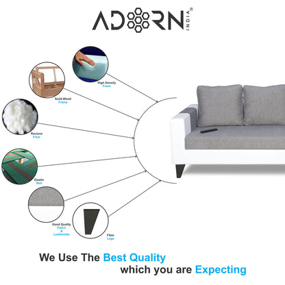 Adorn India Ashley Plain Leatherette Fabric 3-2-1 Six Seater Sofa Set (Grey & White)