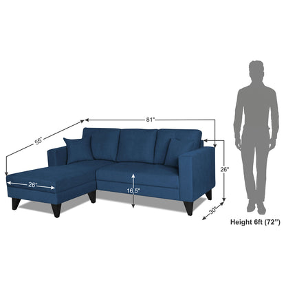 Adorn India Martin L Shape 4 Seater Sofa Set Plain (Left Hand Side) (Blue)