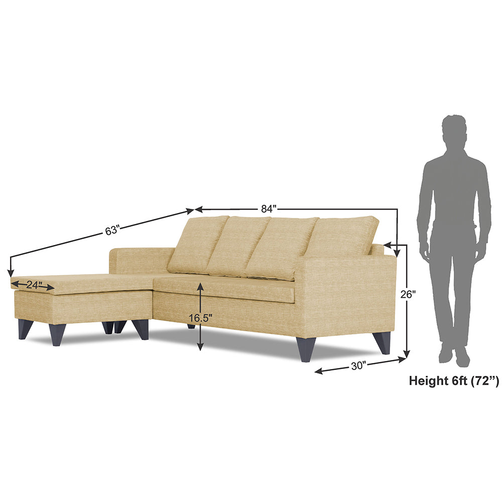 Adorn India Jonas Decent L Shape 5 Seater Sofa Set (Left Hand Side) (Beige)