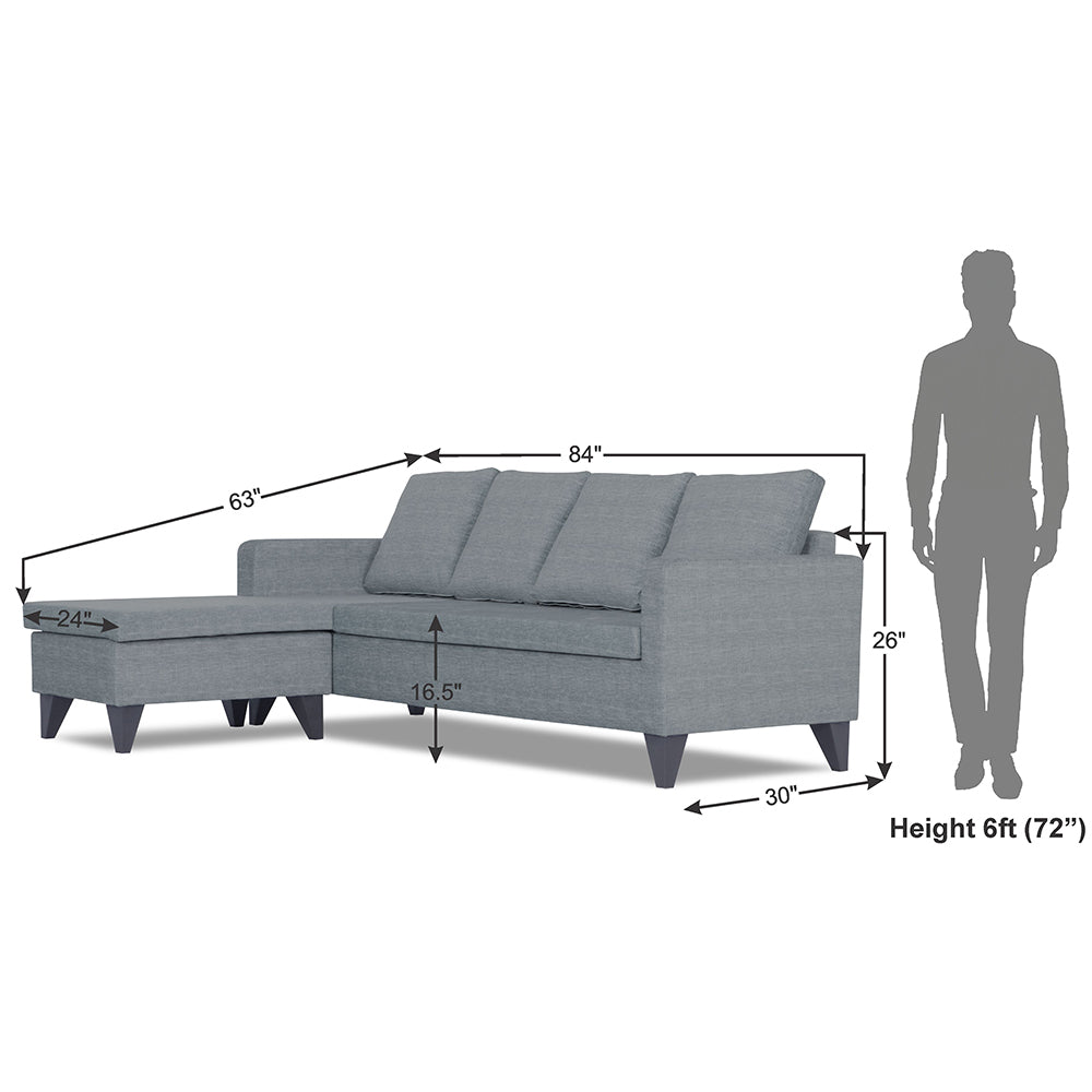 Adorn India Jonas Decent L Shape 5 Seater Sofa Set (Left Hand Side) (Grey)