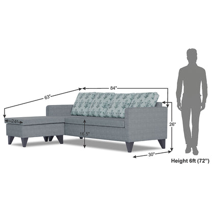 Adorn India Bruce Leaf L Shape 5 Seater Sofa Set (Left Hand Side) (Grey)