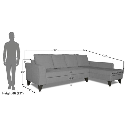Adorn India Maddox L Shape 6 Seater Sofa Set Plain (Right Hand Side) (Grey)