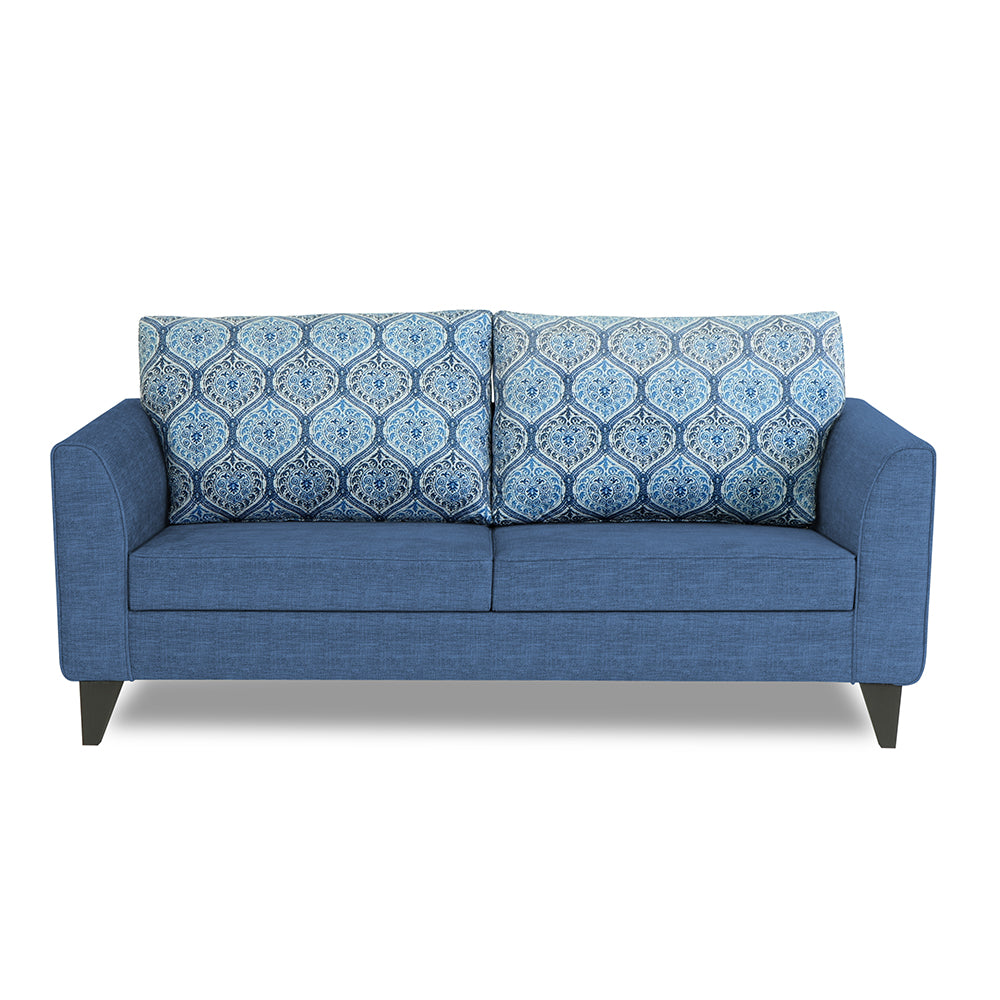 Adorn India Cortina Damask (3 Years Warranty) 3 Seater Sofa (Blue) Modern