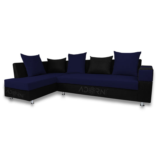 Adorn India Adillac 6 Seater Corner Sofa(Left Side Handle)(Dark Blue & Black)