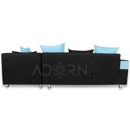 Adorn India Adillac 6 Seater Corner Sofa(Right Side)(Sky Blue & Black)